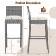 Patio wicker barstool dimensions showing 30" seat height, soft cushion, and cozy footrest for outdoor use.