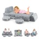 Modular kids play couch set in gray with glow-in-the-dark stars, convertible into various shapes for fun and comfort.