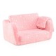 Pink 2-in-1 folding kids couch with blanket, soft flannel cover, ergonomic design, glows in the dark for cozy playtime.