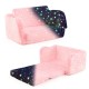 2-in-1 folding kids couch in pink with glow-in-the-dark blanket, converts from sofa to lounger for cozy playtime.