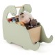 Dinosaur-shaped baby push walker in green with pine wood handle, doubles as a storage organizer for toddlers.