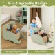 Cute dinosaur-shaped 2-in-1 wooden baby push walker in green, serving as both a storage organizer and walker for.