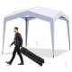 Pop up canopy tent in white with a portable wheeled bag, ideal for outdoor events and easy to transport.