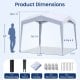 Pop up canopy tent with dimensions 10x10 ft, featuring a white polyester canopy for sun protection and portability.
