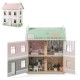 Kids wooden dollhouse with double-sided roofs, featuring a gym, bedroom, and realistic furniture for imaginative play.