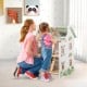 Kids wooden dollhouse with double-sided roofs, featuring multiple rooms and furniture for imaginative play and.