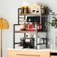 3-tier microwave stand in rustic brown with heavy-duty metal frame, perfect for kitchen appliances and spice jars.