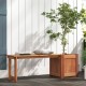 Teak oil finish raised garden bed with built-in bench, ideal for outdoor seating and plant display in gardens or.