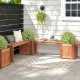 Teak oil finish raised garden bed with built-in bench, perfect for outdoor seating and plant display in gardens or.