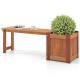 Teak oil finish raised garden bed planter box with bench, showcasing thickened wood and slatted seat for outdoor.