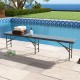 Gray 6 feet plastic folding bench by the pool, featuring a heavy-duty frame, ideal for outdoor events and gatherings.