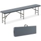 Gray 6 feet plastic folding bench with handle, heavy-duty frame, and compact design for outdoor events and storage.