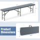 Gray 6 feet plastic folding bench with handle, compact design, supports 1320 lbs, ideal for outdoor events and storage.
