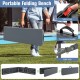 Gray 6-foot portable folding bench with handle and safety lock, ideal for outdoor events and easy storage.