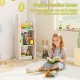 Kid's 360° rotating bookshelf in white with 5 shelves, perfect for organizing toys and books in a child's reading.