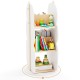 Kid's 360° rotating bookshelf in white with 5 shelves, ideal for toy storage and easy access in children's rooms.