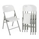 Folding stackable chair with a metal frame and carrying handle, featuring a contoured seat for comfort and easy storage.