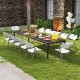 Folding stackable chairs with metal frame in white, ideal for outdoor gatherings and easy storage.
