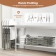 Stacked white folding chairs with metal frame, featuring quick folding design for compact storage in narrow spaces.