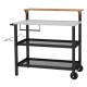 Rolling bar cart with a flip-up Zn-Fe alloy tabletop, 3-tier storage, and hooks, ideal for kitchen and patio use.