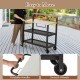 Rolling bar cart with flip-up table, foldable handle, and smooth wheels, perfect for kitchen and outdoor use.
