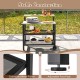 Rolling bar cart with a flip-up table, galvanized metal frame, and adjustable foot pads for versatile outdoor use.
