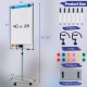 Height-adjustable mobile whiteboard with round stand, 40x26 inches, includes markers, clips, and magnets for versatile.