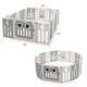 16-panel beige baby activity center play yard with lock door, adjustable shapes, and non-slip foot mats for safety.