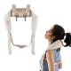Neck shoulder massager in beige with adjustable straps, 2 heat levels, and silicone massage heads for pain relief.