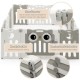 14-panel beige baby playpen with cute owl design, non-slip foot mats, and security lock for safe playtime.