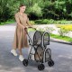 Double pet stroller with detachable carriers in gray, featuring mesh windows and ergonomic handle for comfortable.