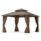 12 x 12 FT hardtop gazebo with waterproof metal roof and zippered curtains, ideal for outdoor patio and garden use.
