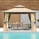 12x12 FT hardtop gazebo with waterproof roof and mesh netting, ideal for outdoor patio gatherings and protection.
