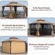 12 x 12 FT hardtop gazebo with a double roof design, mesh netting, and zippered curtains for outdoor patio protection.