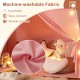 Close-up of the pink machine-washable fabric for the kids play tent, featuring breathable and wrinkle-resistant.