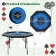 Dimensions of the 48-inch foldable poker table with padded rails, cup holders, and sturdy metal frame for 6-8 players.