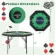 Octagonal 48-inch foldable poker table with padded rails and cup holders, ideal for 6-8 players, perfect for game.