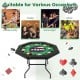 Foldable 48-inch poker table with padded rails and cup holders, perfect for game nights and outdoor parties.