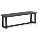 Wood dining bench with black metal frame and acacia wood top, adjustable footpads for stability, perfect for versatile.