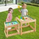 Wooden sand and water tables for kids, featuring a natural fir wood design, perfect for backyard play and DIY fun.