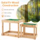 Wooden sand and water tables made of natural fir wood, featuring a protective cover, ideal for kids' outdoor play.