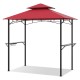 Outdoor double-tiered grill gazebo canopy in red with two shelves and seven hooks for organizing grilling essentials.