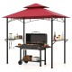 Outdoor double-tiered grill gazebo canopy in red with 2 shelves and 7 hooks, ideal for patios and gardens.