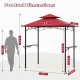Outdoor double-tiered grill gazebo canopy with red polyester roof, dimensions shown for patio and garden use.