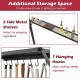 Double-tiered grill gazebo with 2 metal shelves and 7 hooks for organizing cooking utensils and prepping ingredients.