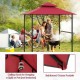 Outdoor double-tiered grill gazebo canopy in red with shelves and hooks, ideal for patios and outdoor cooking.