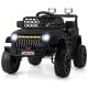 Black 12V kids ride-on truck with parental remote, LED lights, and large anti-slip tires for secure driving.