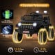 12V kids ride-on truck in black with large tires, parental remote, LED lights, and music player for outdoor fun.