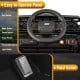 Steering panel of the 12V kids ride-on truck featuring control buttons, music player, and pedal switch for easy.