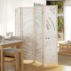 Boho 4-panel room divider screen with carved pattern, made from lightweight paulownia wood, ideal for privacy in any.